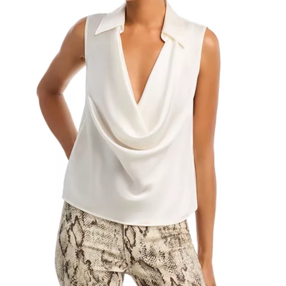 L'AGENCE Sleeveless Draped Collar Blouse in Cream